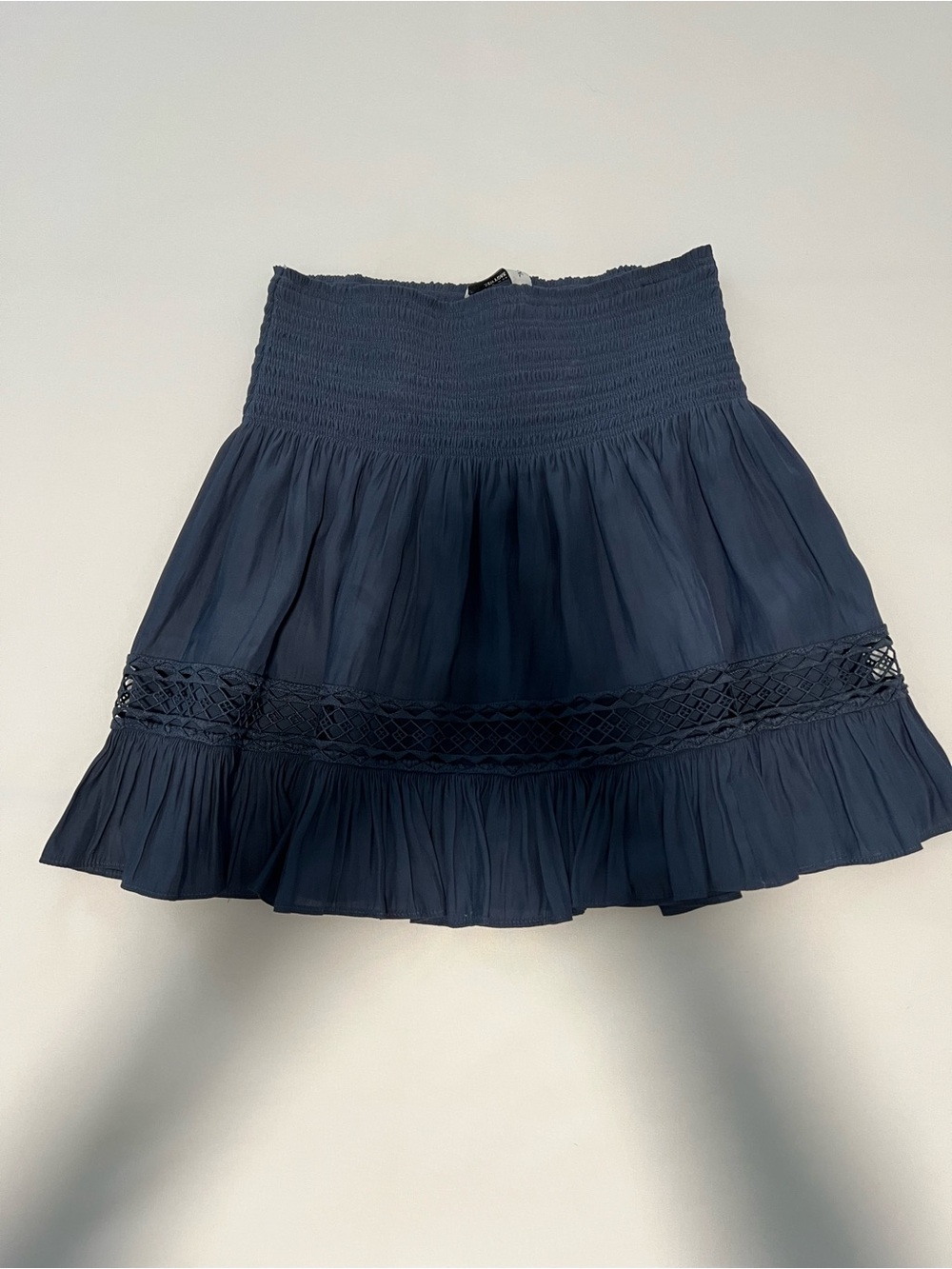 Ramy Brook Navy Smocked Waist Lace-Trim Mini Skirt. Excellent condition!